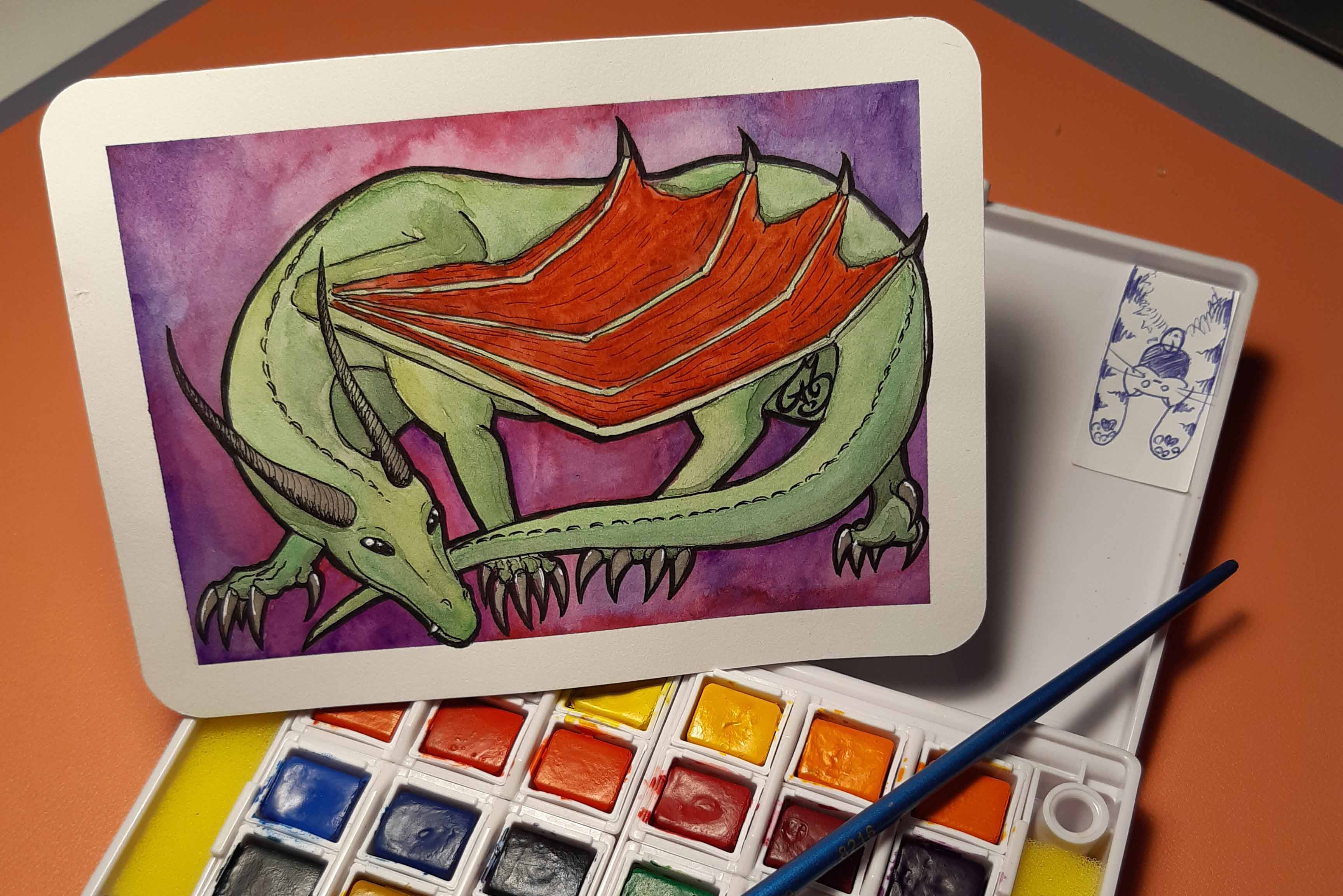 Watercolor Painting Of A Dragon